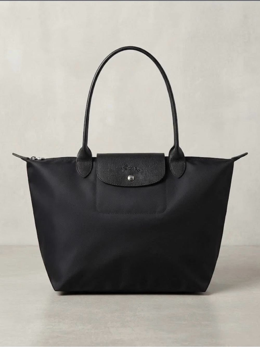Longchamp Black Nylon Tote with Leather Trim